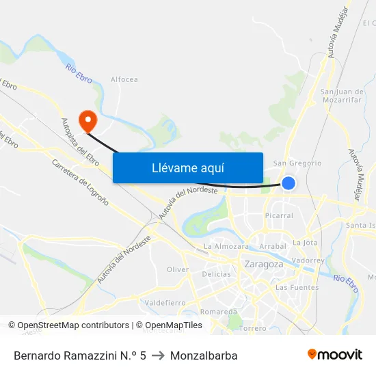 Bernardo Ramazzini N.º 5 to Monzalbarba map