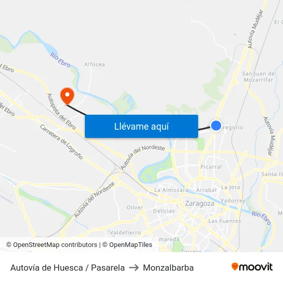 Autovía de Huesca / Pasarela to Monzalbarba map