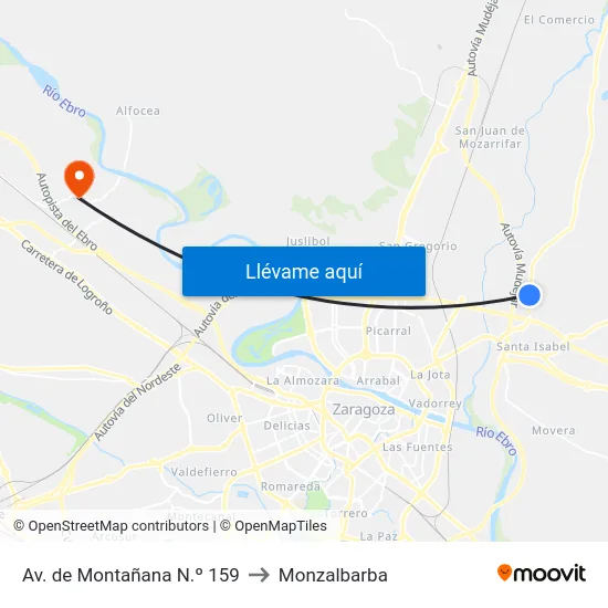 Av. de Montañana N.º 159 to Monzalbarba map