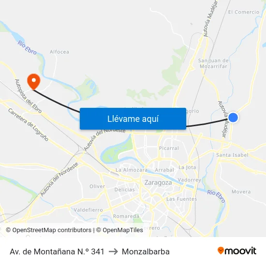 Av. de Montañana N.º 341 to Monzalbarba map