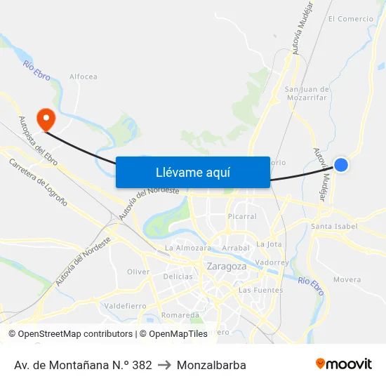 Av. de Montañana N.º 382 to Monzalbarba map