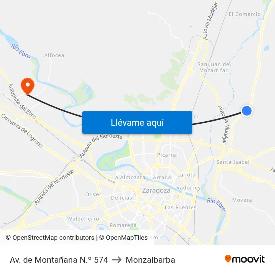 Av. de Montañana N.º 574 to Monzalbarba map