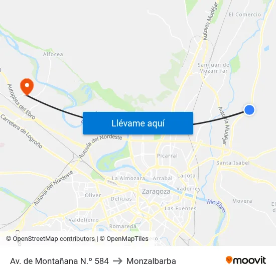 Av. de Montañana N.º 584 to Monzalbarba map