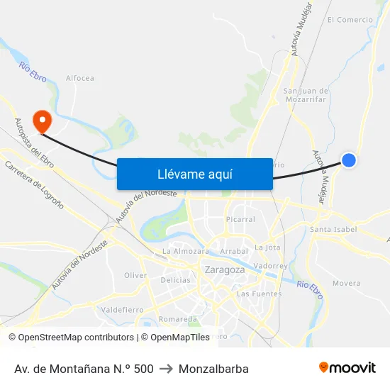 Av. de Montañana N.º 500 to Monzalbarba map