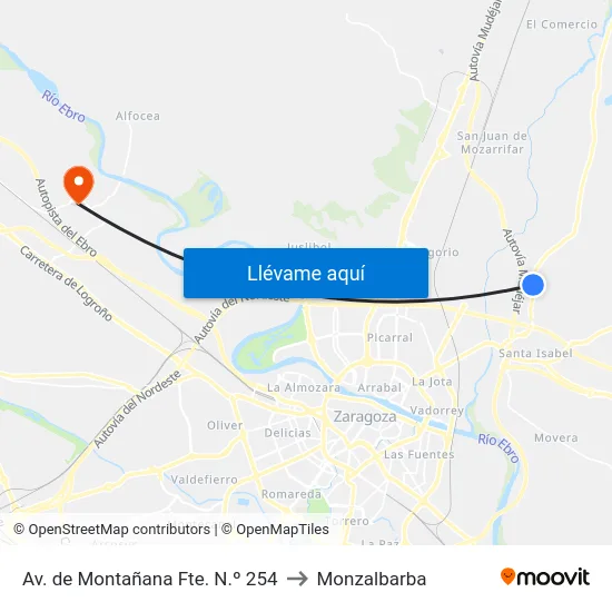Av. de Montañana Fte. N.º 254 to Monzalbarba map