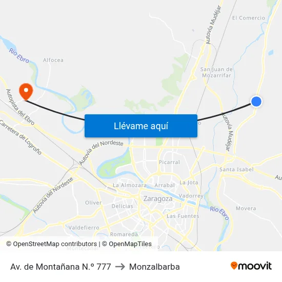 Av. de Montañana N.º 777 to Monzalbarba map