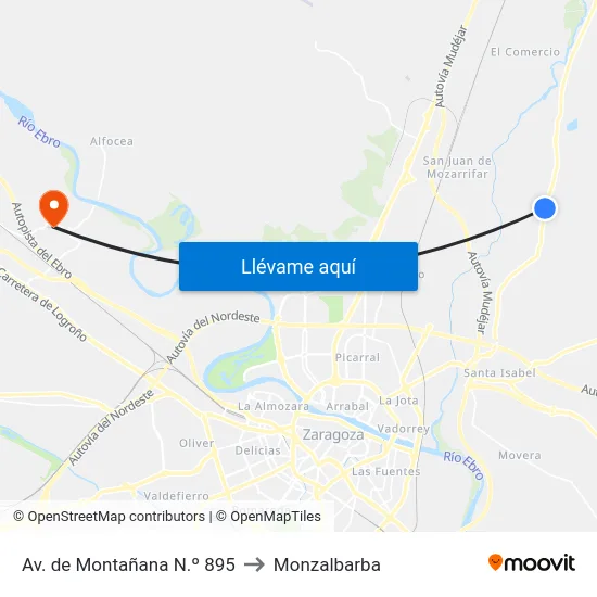 Av. de Montañana N.º 895 to Monzalbarba map