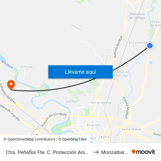 Ctra. Peñaflor Fte. C. Protección Animal to Monzalbarba map