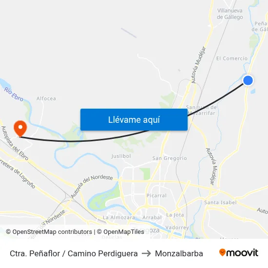 Ctra. Peñaflor / Camino Perdiguera to Monzalbarba map
