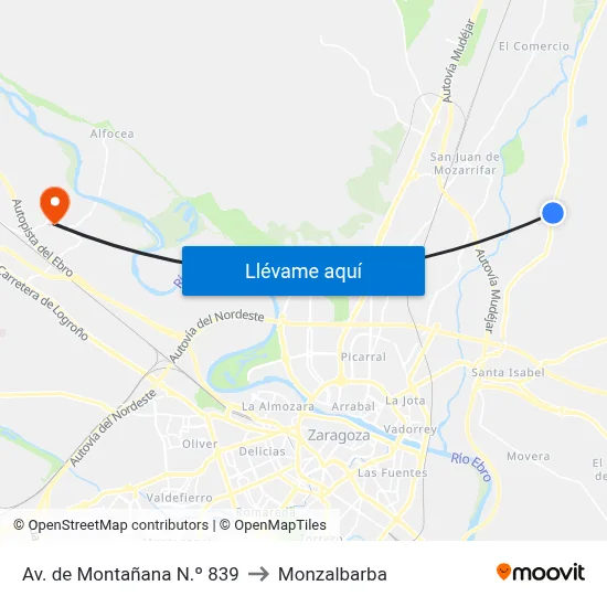 Av. de Montañana N.º 839 to Monzalbarba map
