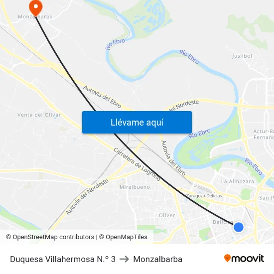 Duquesa Villahermosa N.º 3 to Monzalbarba map