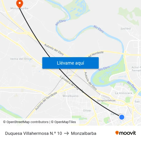 Duquesa Villahermosa N.º 10 to Monzalbarba map