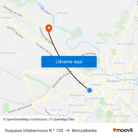 Duquesa Villahermosa N.º 155 to Monzalbarba map