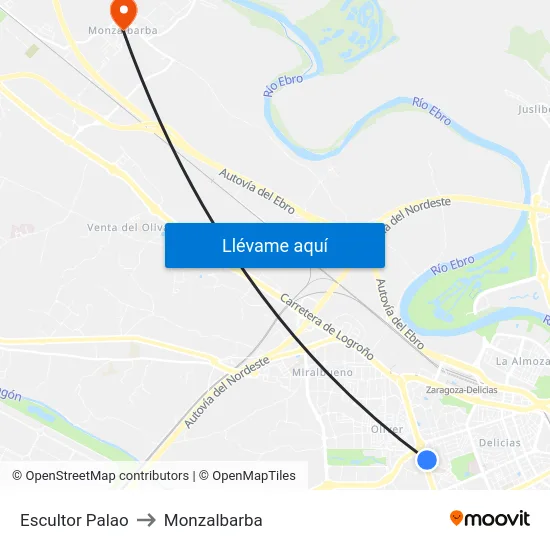 Escultor Palao to Monzalbarba map