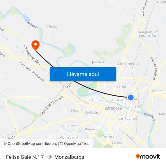 Felisa Galé N.º 7 to Monzalbarba map