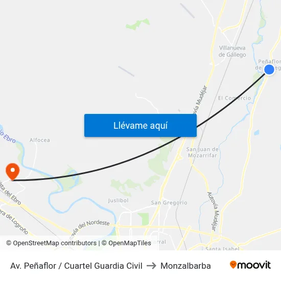 Av. Peñaflor / Cuartel Guardia Civil to Monzalbarba map