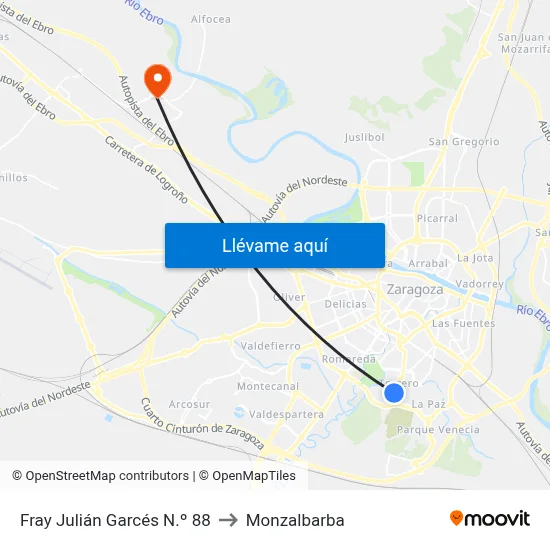 Fray Julián Garcés N.º 88 to Monzalbarba map