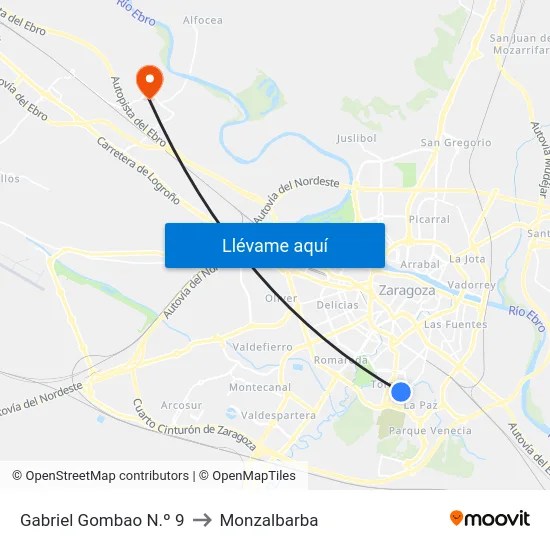 Gabriel Gombao N.º 9 to Monzalbarba map