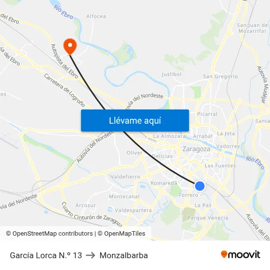 García Lorca N.º 13 to Monzalbarba map