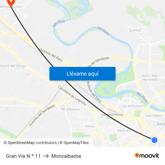 Gran Vía N.º 11 to Monzalbarba map