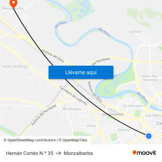Hernán Cortés N.º 35 to Monzalbarba map