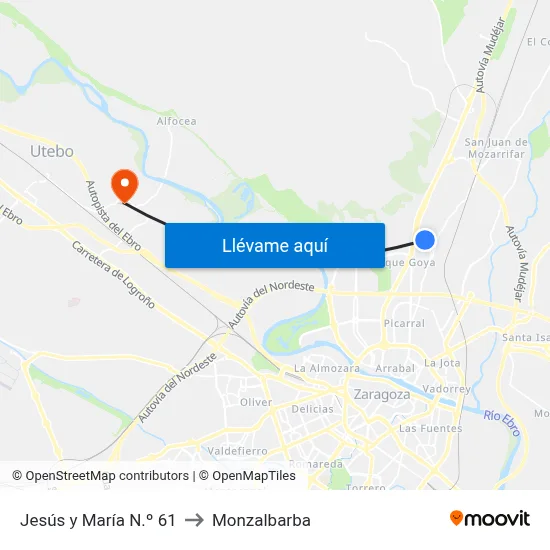 Jesús y María N.º 61 to Monzalbarba map