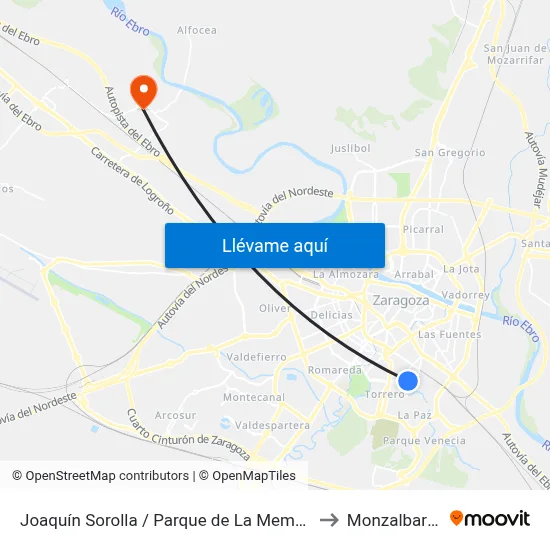Joaquín Sorolla / Parque de La Memoria to Monzalbarba map