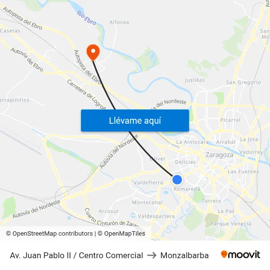Av. Juan Pablo II / Centro Comercial to Monzalbarba map