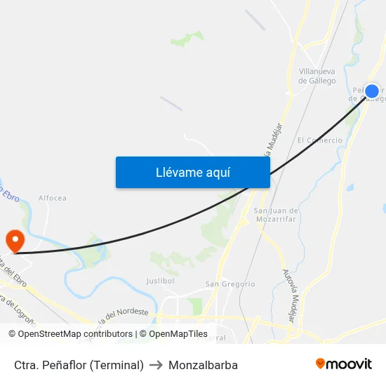 Ctra. Peñaflor (Terminal) to Monzalbarba map