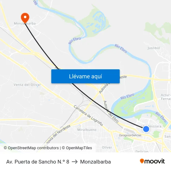 Av. Puerta de Sancho N.º 8 to Monzalbarba map