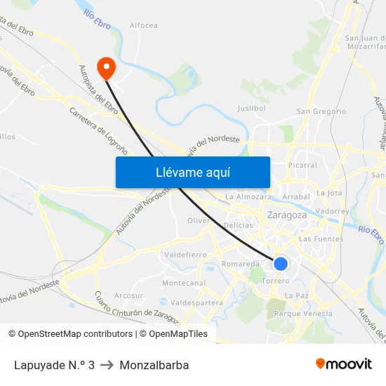 Lapuyade N.º 3 to Monzalbarba map