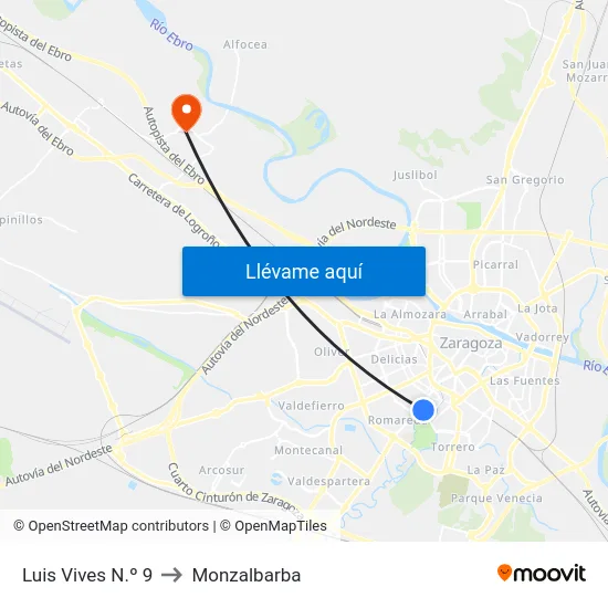 Luis Vives N.º 9 to Monzalbarba map