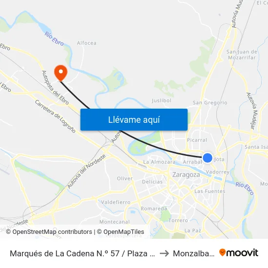 Marqués de La Cadena N.º 57 / Plaza Mozart to Monzalbarba map