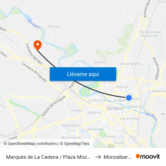 Marqués de La Cadena / Plaza Mozart to Monzalbarba map