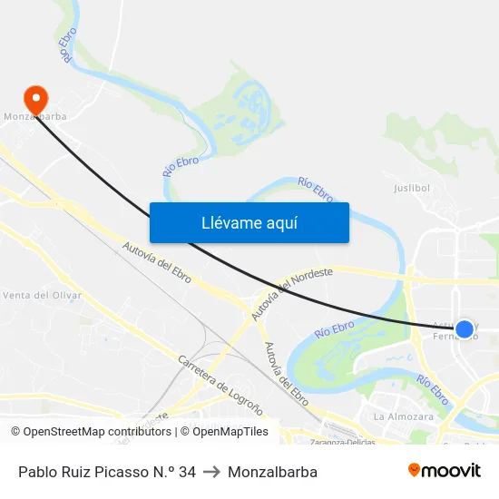 Pablo Ruiz Picasso N.º 34 to Monzalbarba map