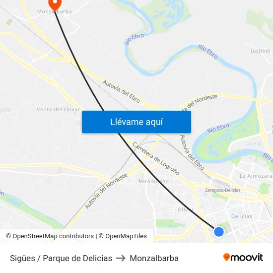 Sigües / Parque de Delicias to Monzalbarba map