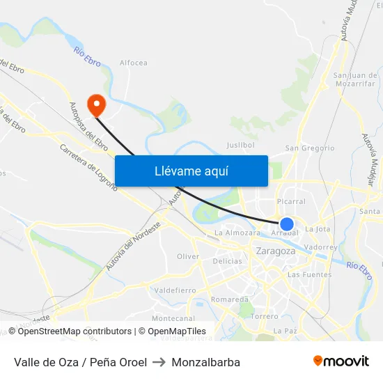 Valle de Oza / Peña Oroel to Monzalbarba map