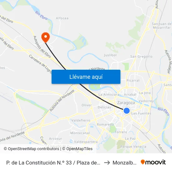 P. de La Constitución N.º 33 / Plaza de Los Sitios to Monzalbarba map