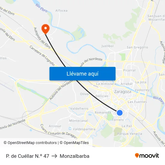 P. de Cuéllar N.º 47 to Monzalbarba map