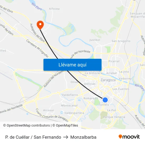P. de Cuéllar / San Fernando to Monzalbarba map