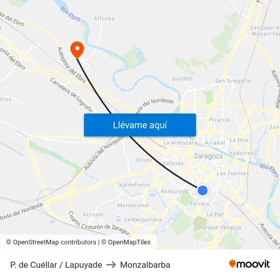 P. de Cuéllar / Lapuyade to Monzalbarba map