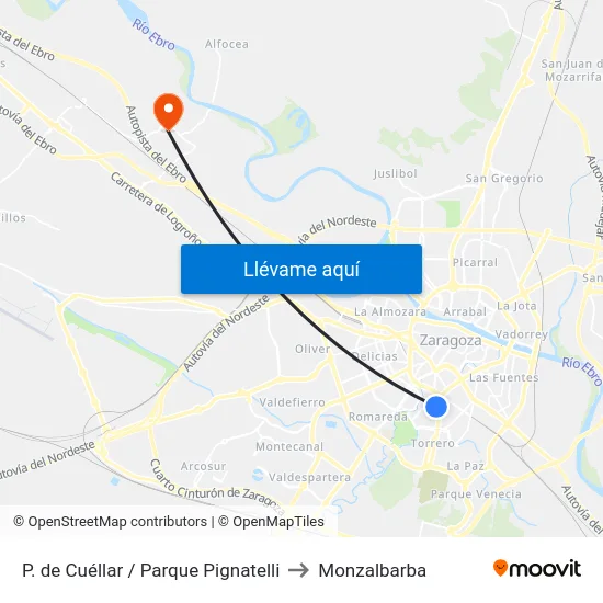 P. de Cuéllar / Parque Pignatelli to Monzalbarba map