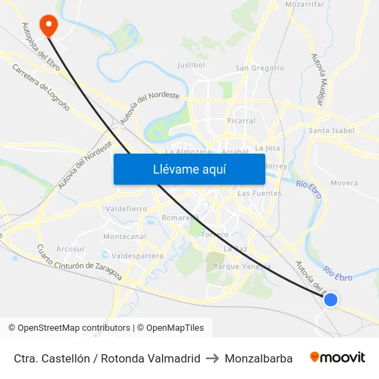 Ctra. Castellón / Rotonda Valmadrid to Monzalbarba map