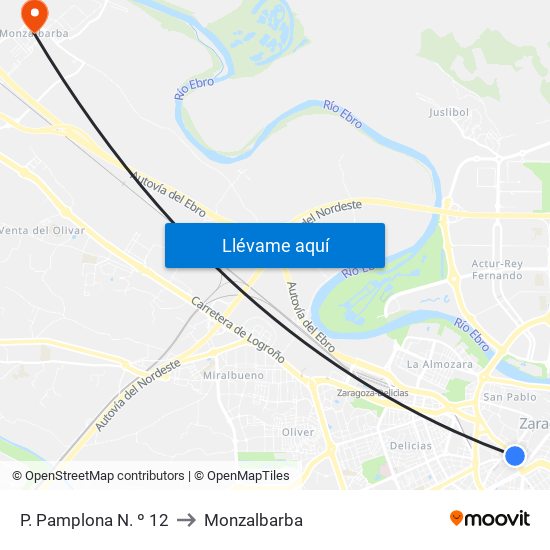 P. Pamplona N. º 12 to Monzalbarba map