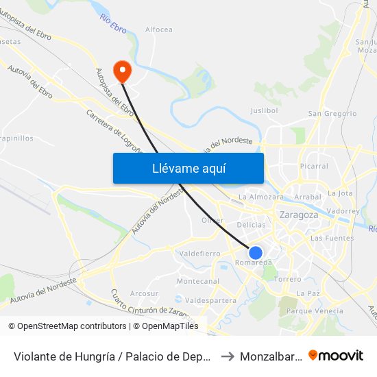 Violante de Hungría / Palacio de Deportes to Monzalbarba map