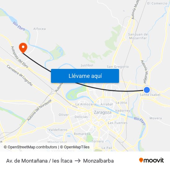 Av. de Montañana /  Ies Ítaca to Monzalbarba map
