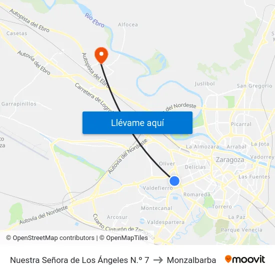 Nuestra Señora de Los Ángeles N.º 7 to Monzalbarba map