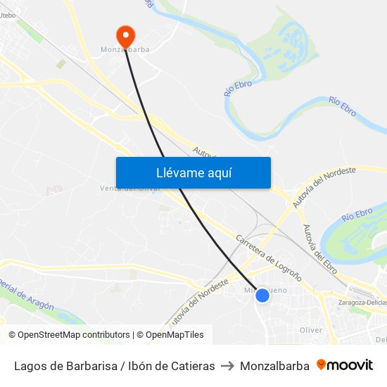 Lagos de Barbarisa / Ibón de Catieras to Monzalbarba map