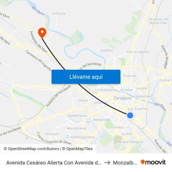 Avenida Cesáreo Alierta Con Avenida de San Jose to Monzalbarba map