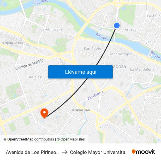 Avenida de Los Pirineos Con Tv Aragón to Colegio Mayor Universitario Pedro Cerbuna map